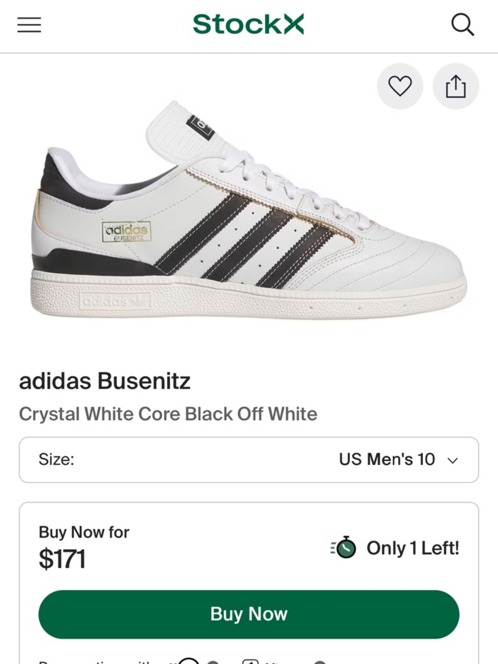 adidas Busenitz White and Black Low-Top Sneakers